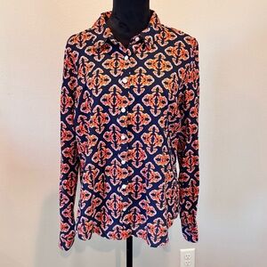 Crown & Ivy Geo Pattern Button Down Shirt,XL, Colorful Artsy Office Modern Boho